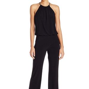Laundry black jersey halter necklace jumpsuit